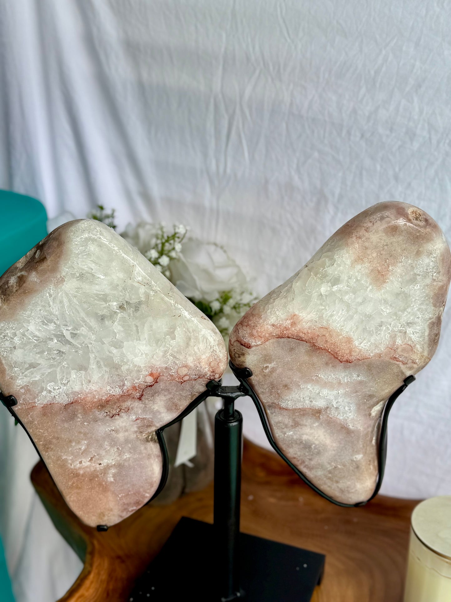Pink Amethyst Statement Wings on Spinning stand