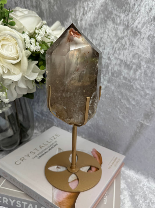 Smokey Quartz with Amphibole and Golden Rutile Inclusions
