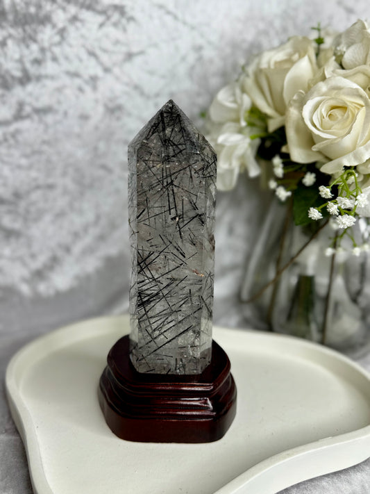 Black Tourmaline in Quartz Tower