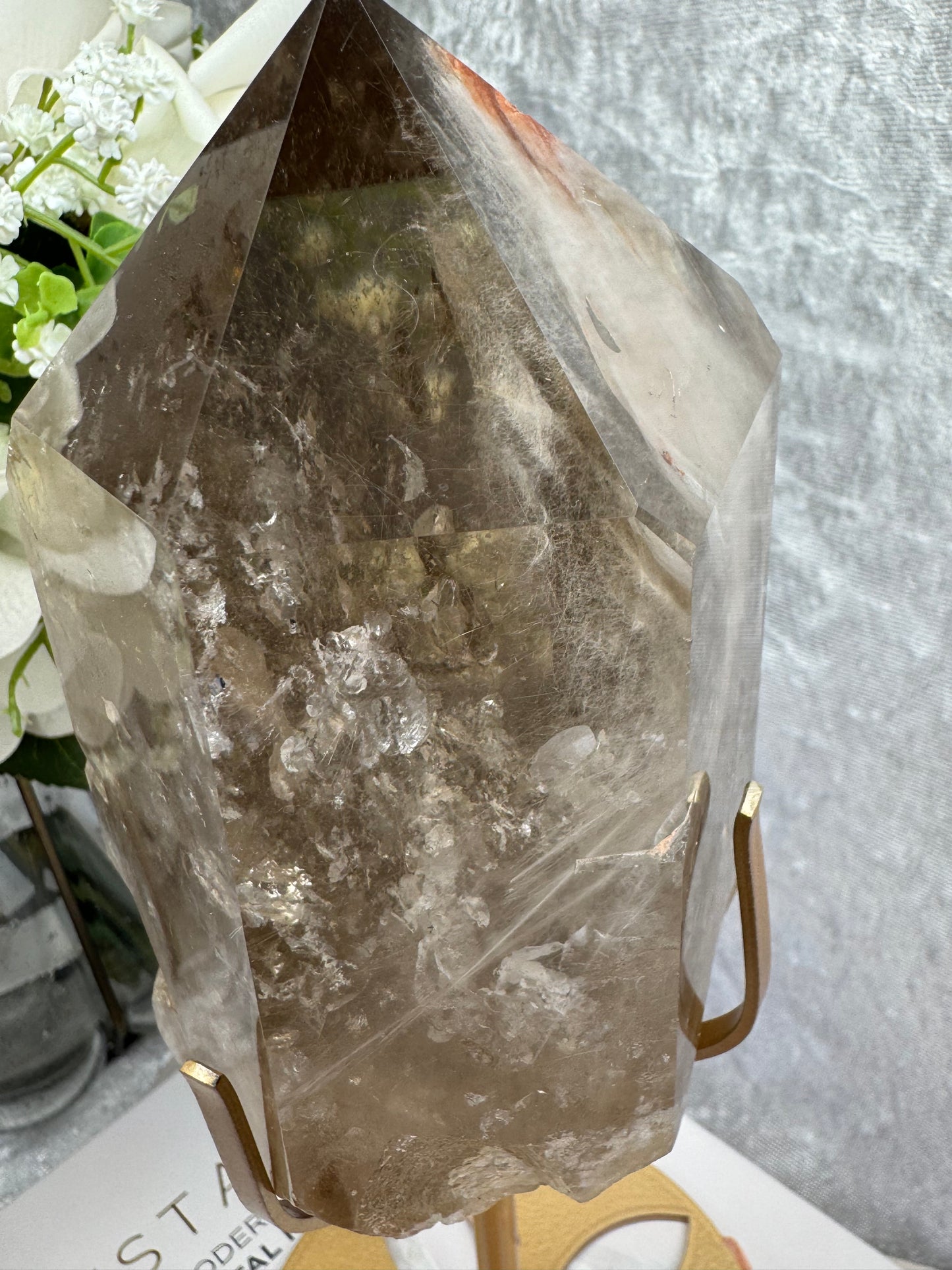 Smokey Quartz with Amphibole and Golden Rutile Inclusions