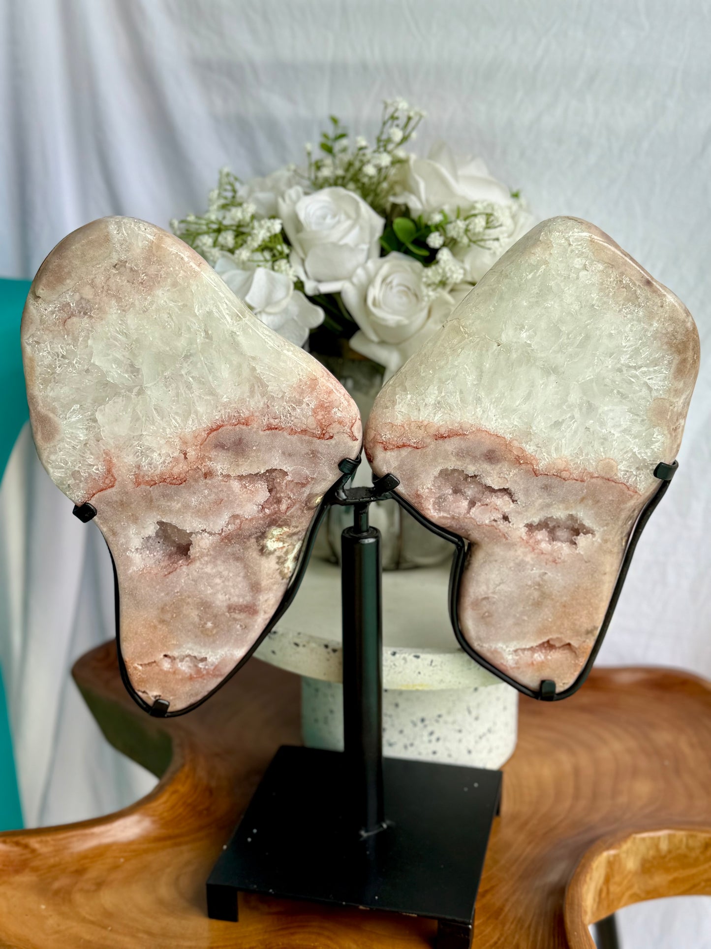 Pink Amethyst Statement Wings on Spinning stand