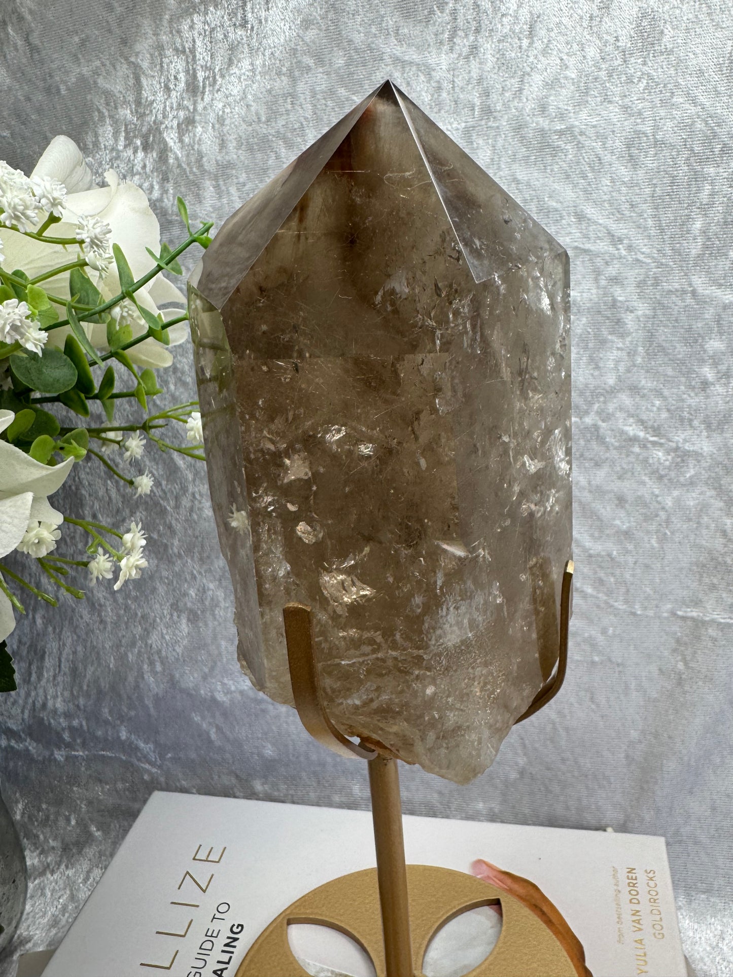 Smokey Quartz with Amphibole and Golden Rutile Inclusions
