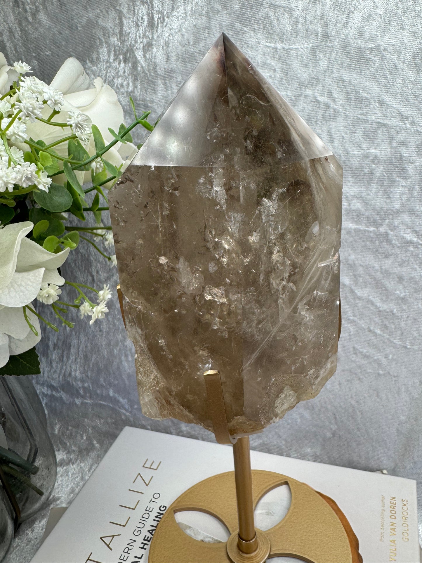 Smokey Quartz with Amphibole and Golden Rutile Inclusions