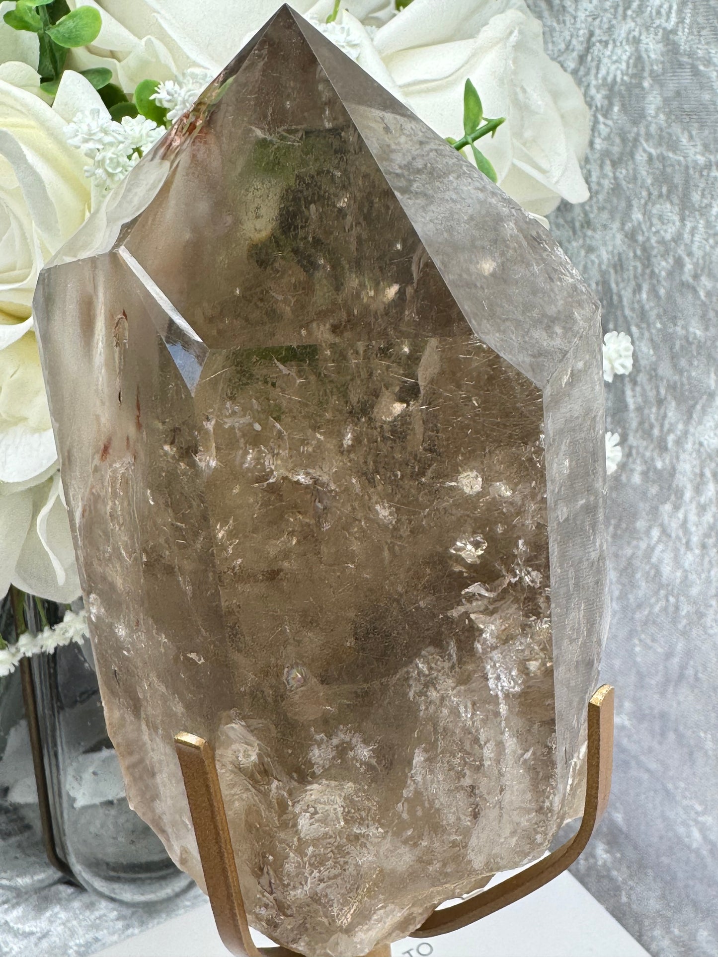 Smokey Quartz with Amphibole and Golden Rutile Inclusions
