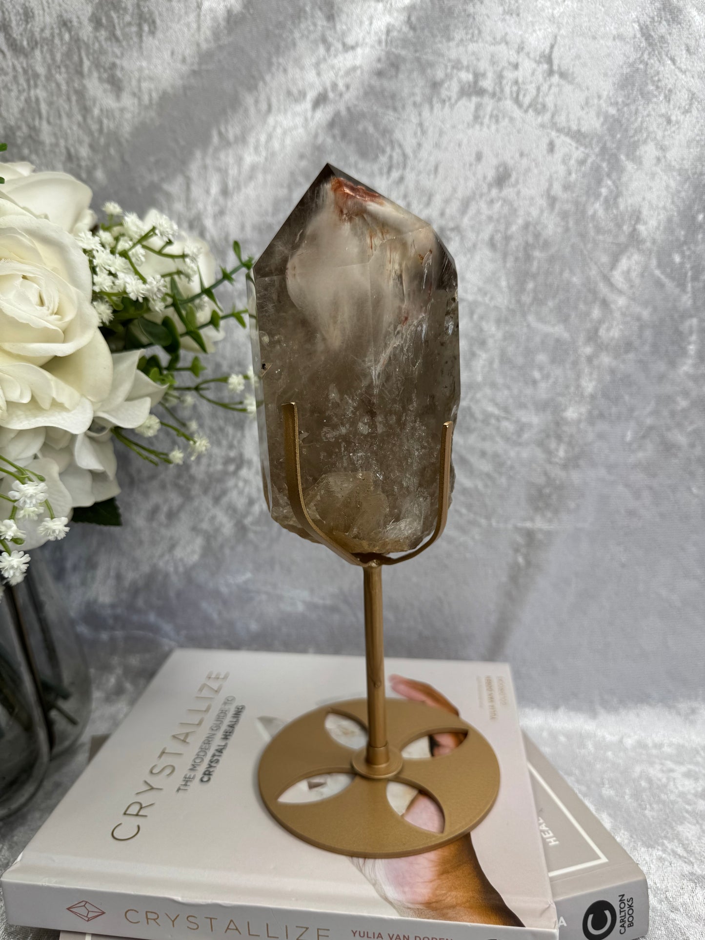 Smokey Quartz with Amphibole and Golden Rutile Inclusions