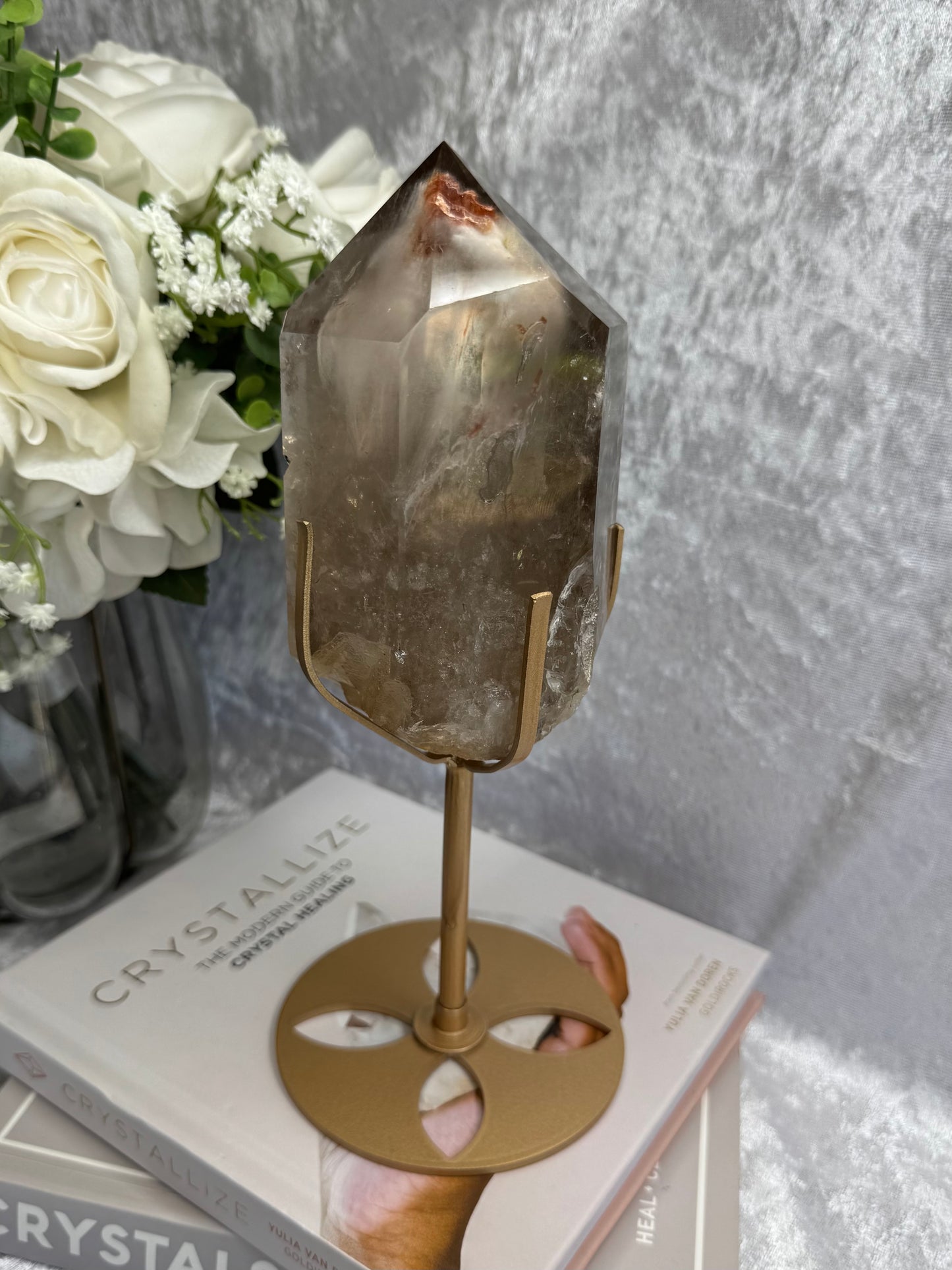 Smokey Quartz with Amphibole and Golden Rutile Inclusions