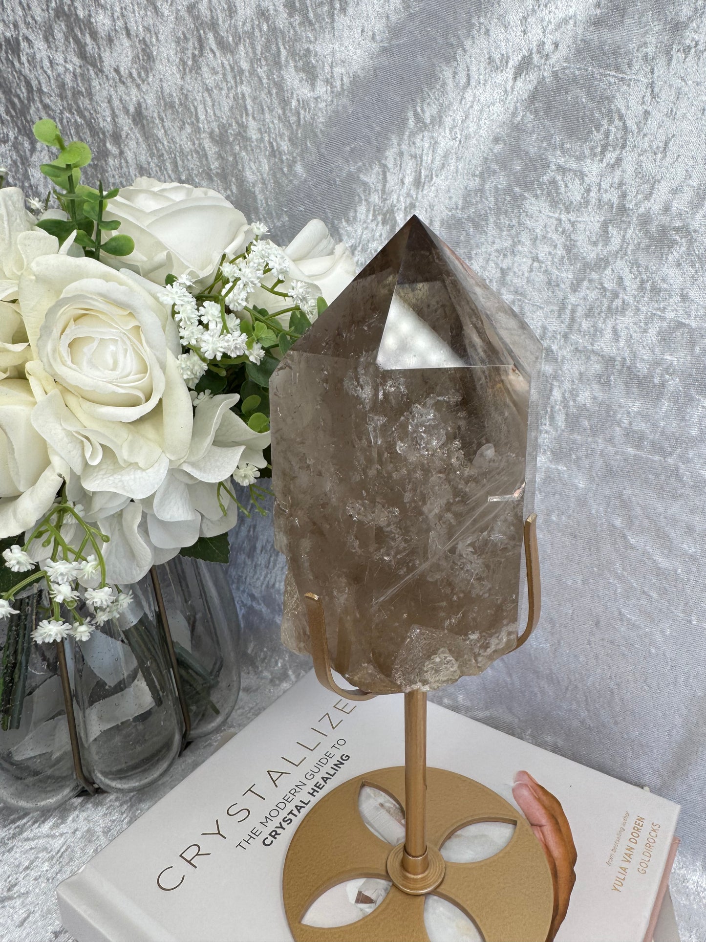 Smokey Quartz with Amphibole and Golden Rutile Inclusions
